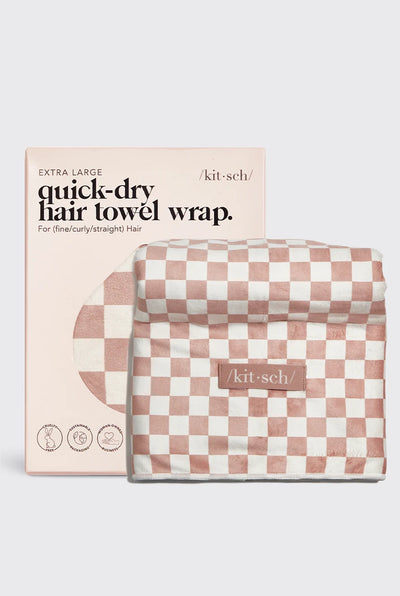 XL Checker Quick-Dry Hair Towel Wrap by Kitsch